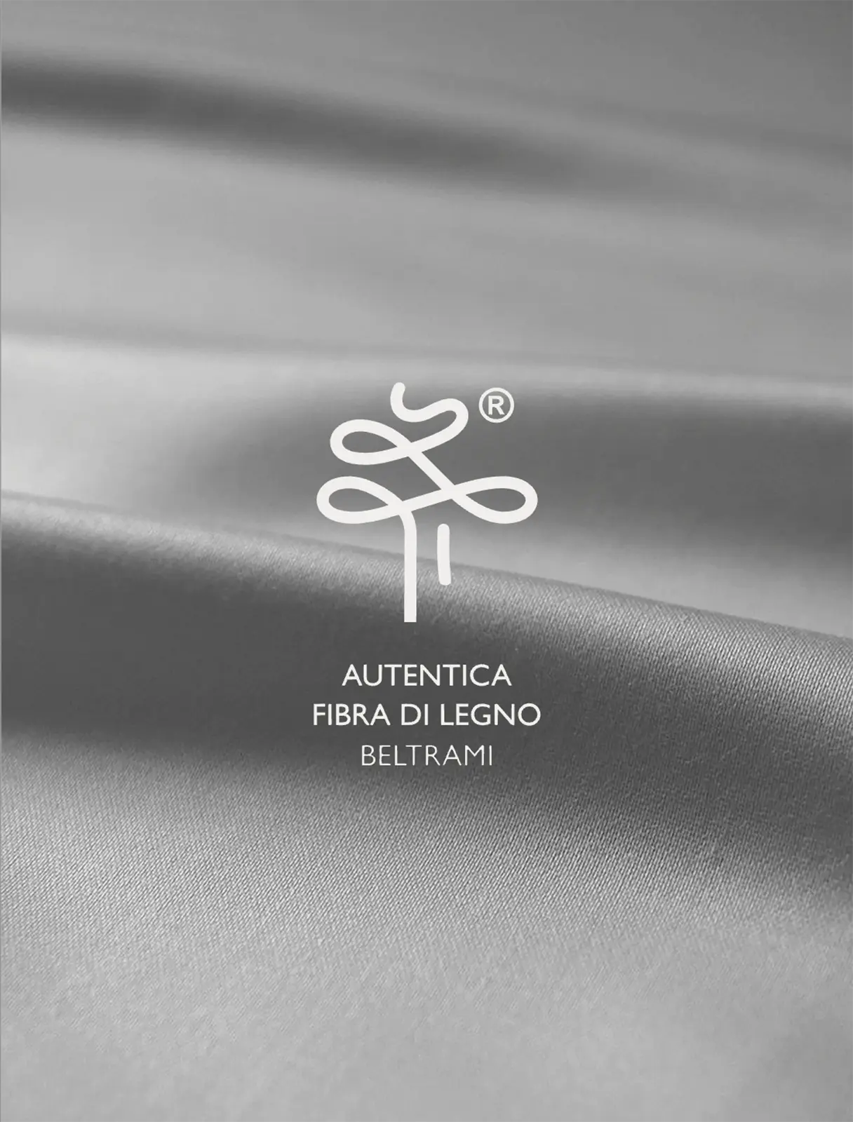 Beltrami mark woven into white fabric in Autentica Fibra di Legno