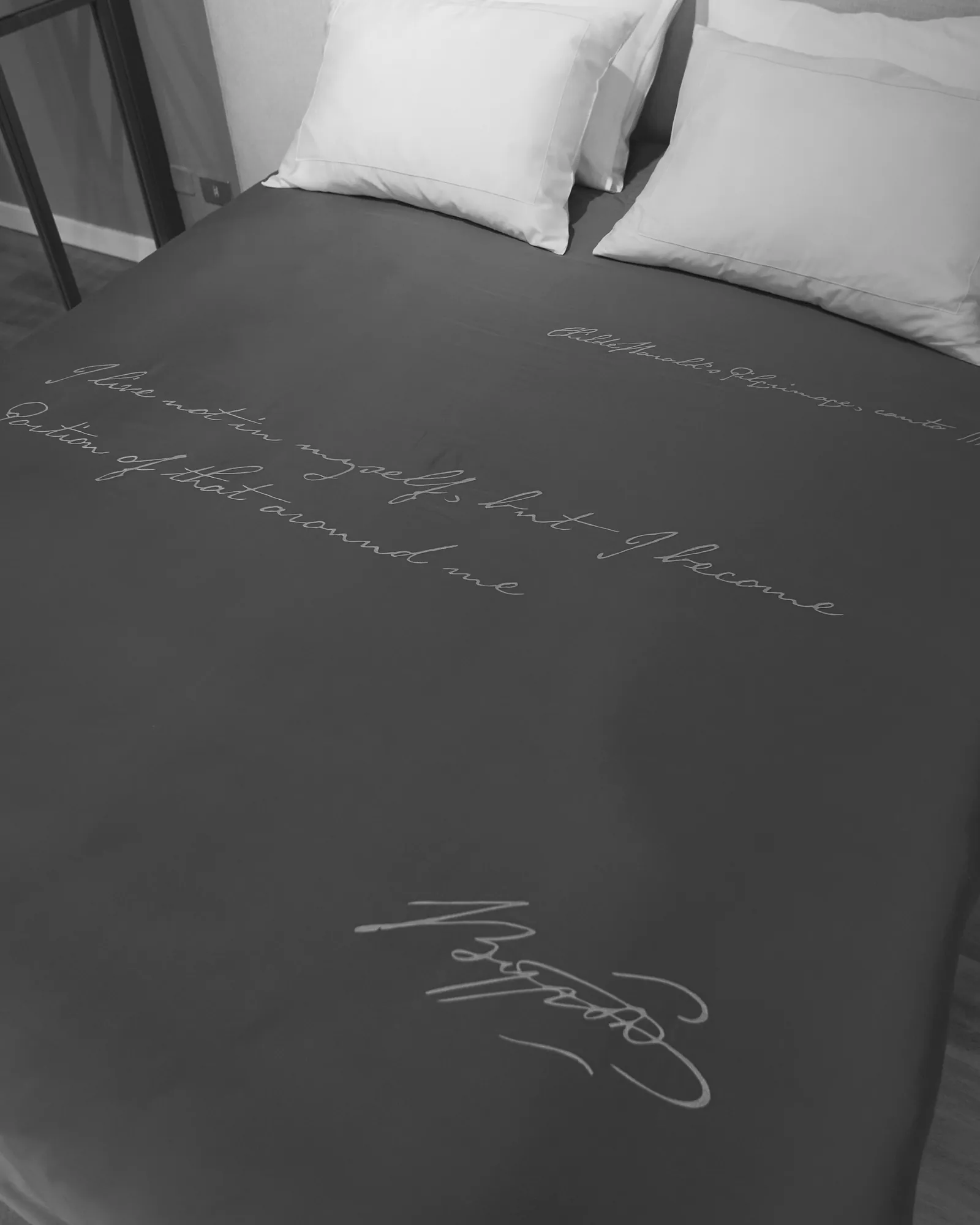Byron's handwriting from Childe Harold's Pilgrimage, embroidered on cloth